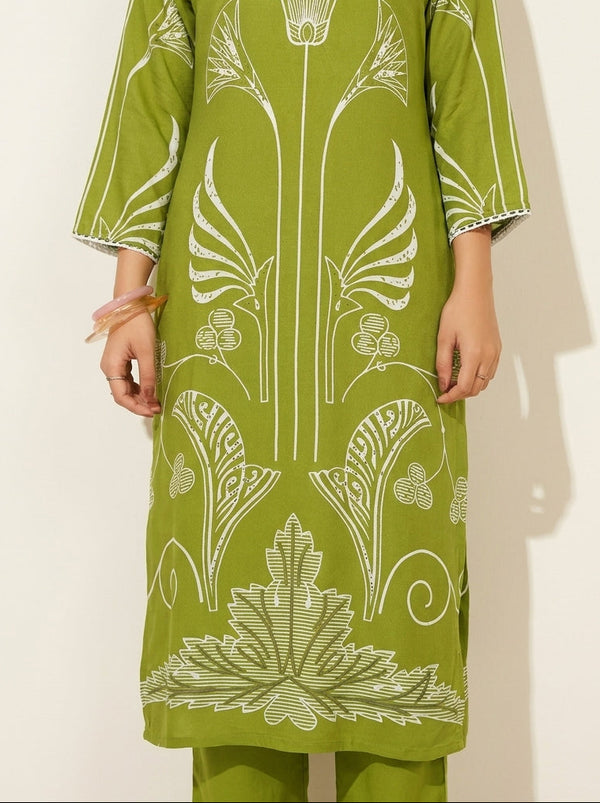 Olive Green Printed Co-Ord Set