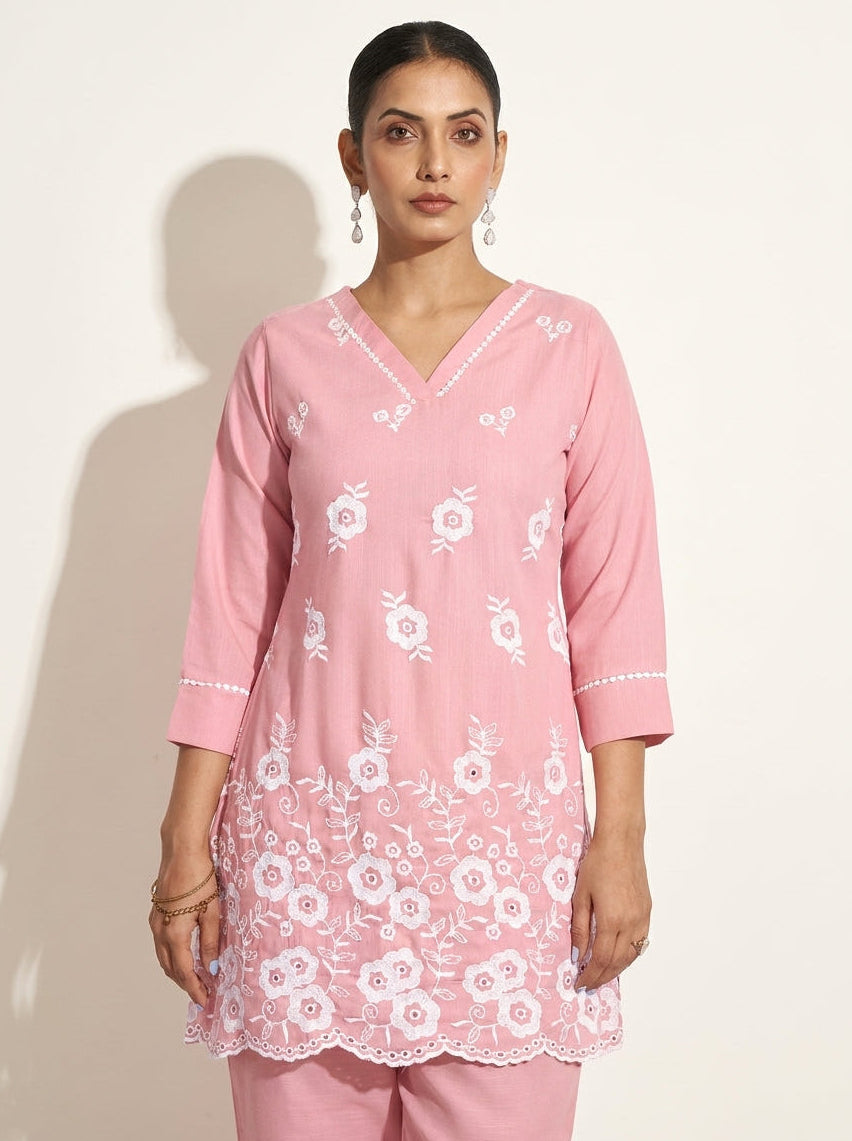Peach Schiffli Co-Ord Set - NIHARA (View 1)