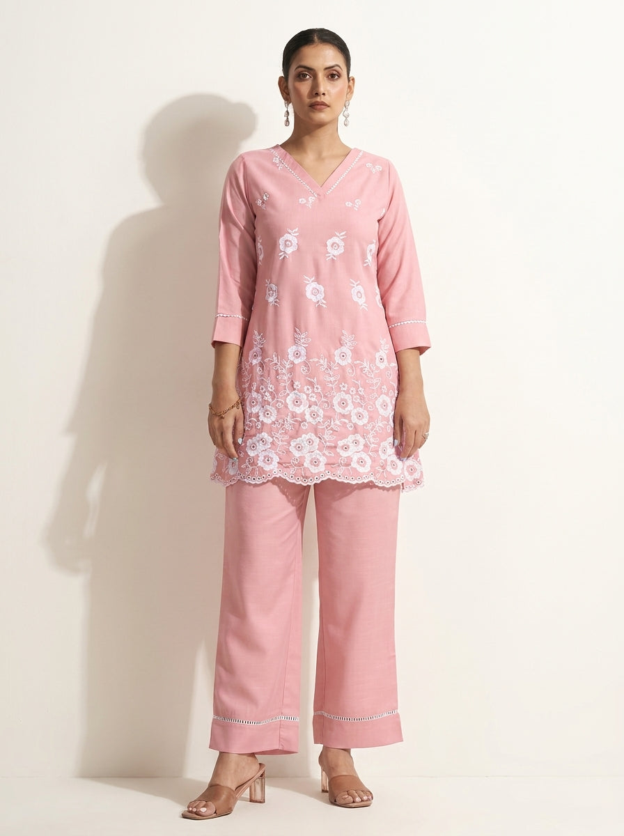 Peach Schiffli Co-Ord Set - NIHARA (View 3)