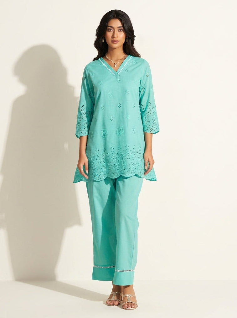 Sky Blue Schiffli Co-Ord Set - NIHARA (View 3)