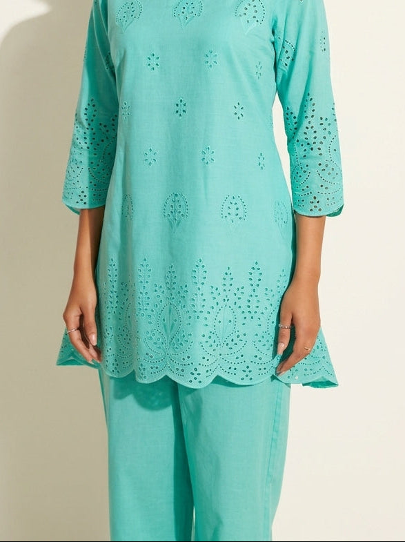 Sky Blue Schiffli Co-Ord Set - NIHARA (View 6)