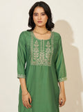 Emerald Green Chanderi Kurta Set - NIHARA (View 6)