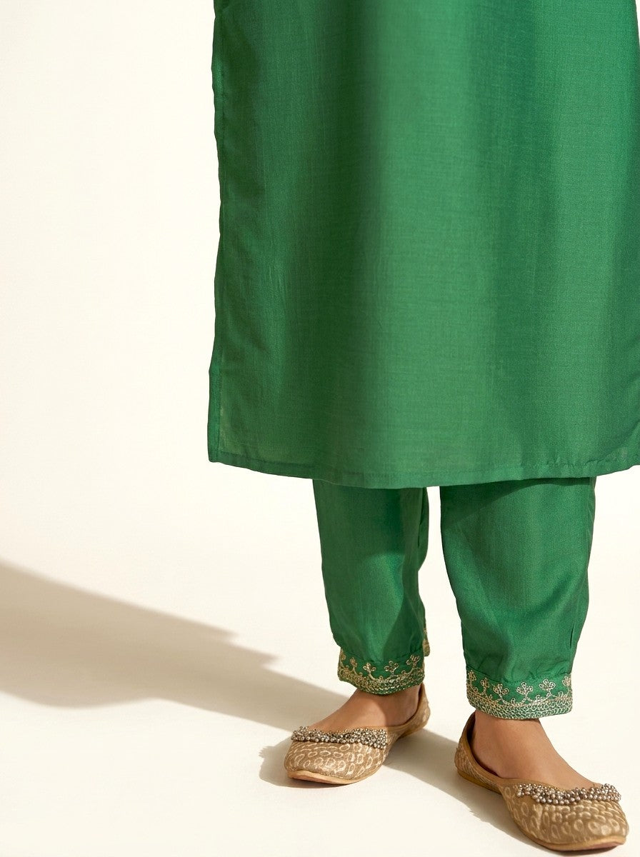 Emerald Green Chanderi Kurta Set - NIHARA (View 7)