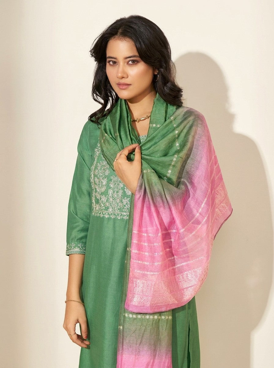 Emerald Green Chanderi Kurta Set - NIHARA (View 4)