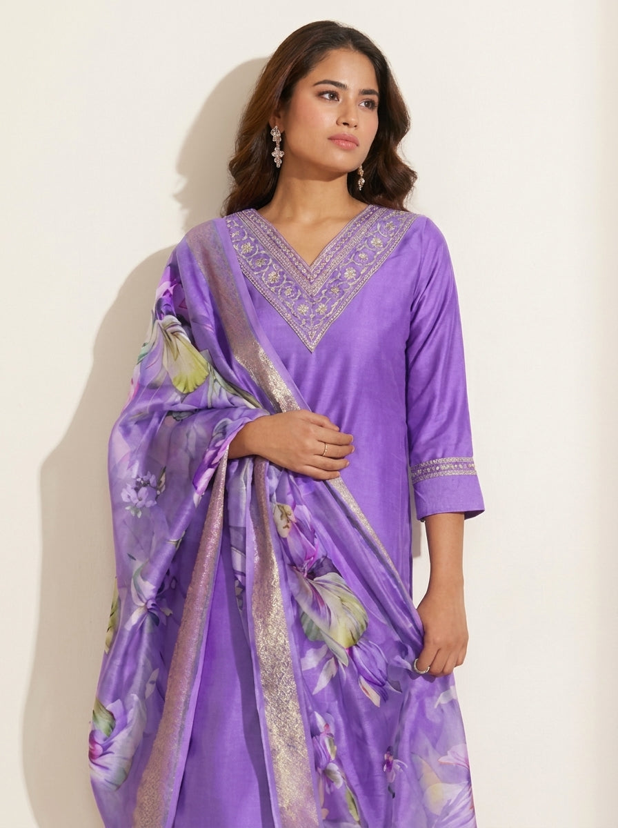 Royal Purple Kurta Set - NIHARA (View 3)