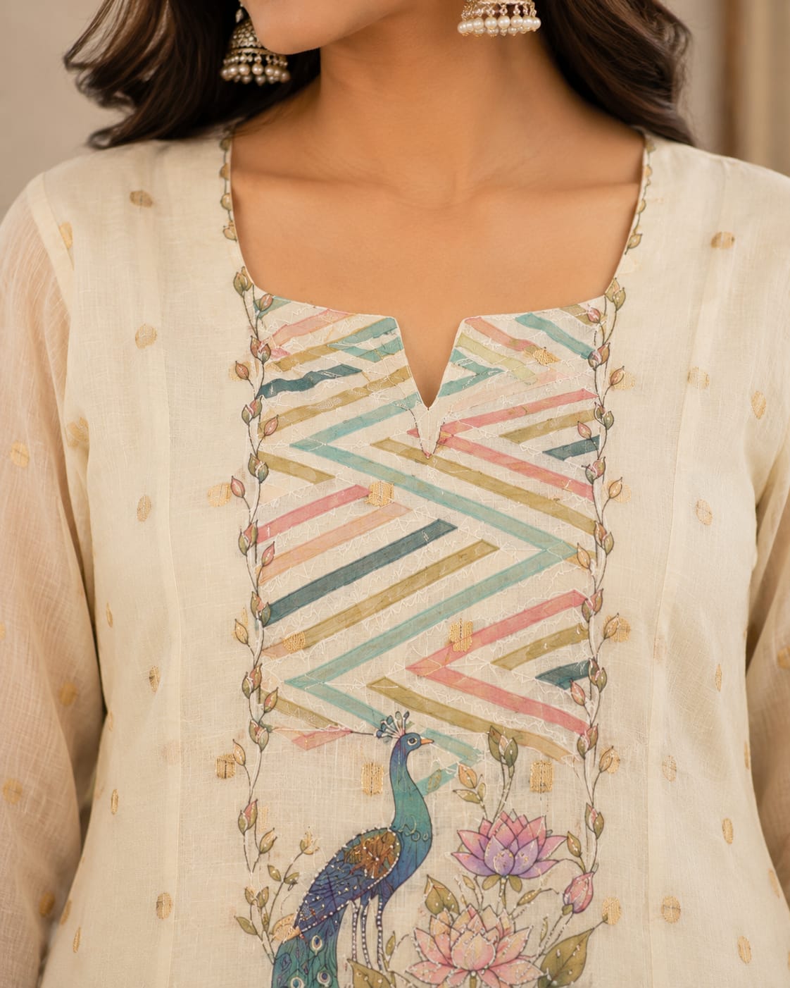 Kota Check Embroidered Kurta Set