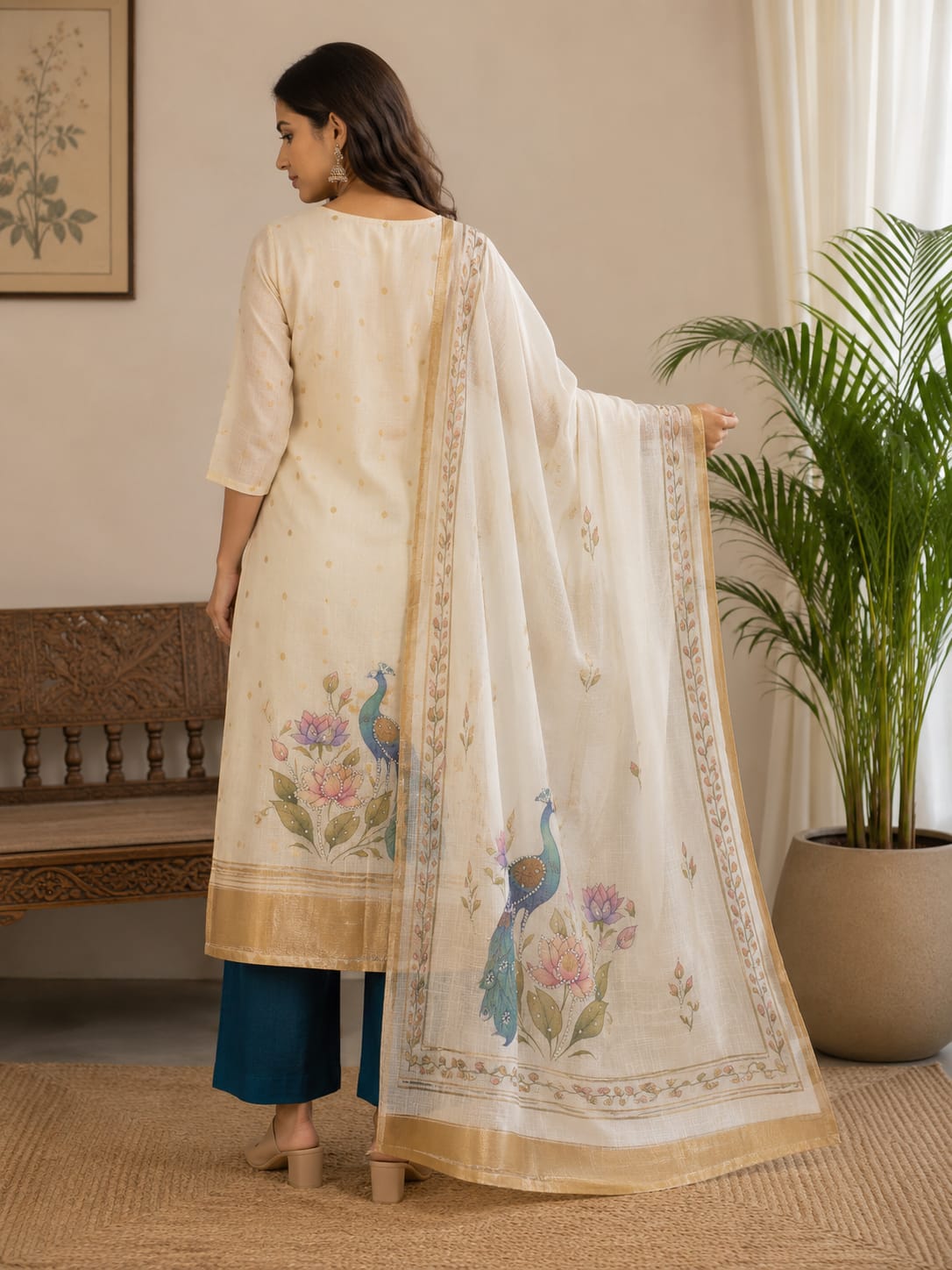 Kota Check Embroidered Kurta Set