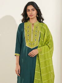 Deep Green Silk Flared Kurta Set