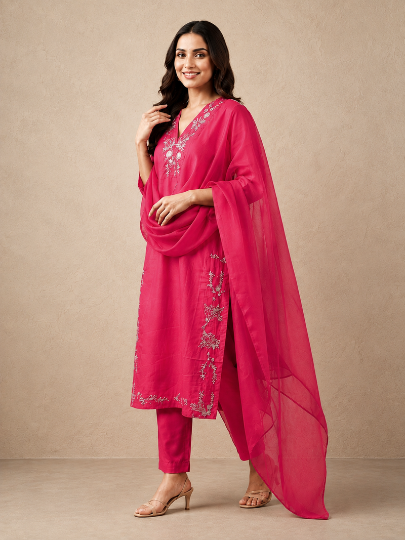 Fuchsia Mirror Kurta Set