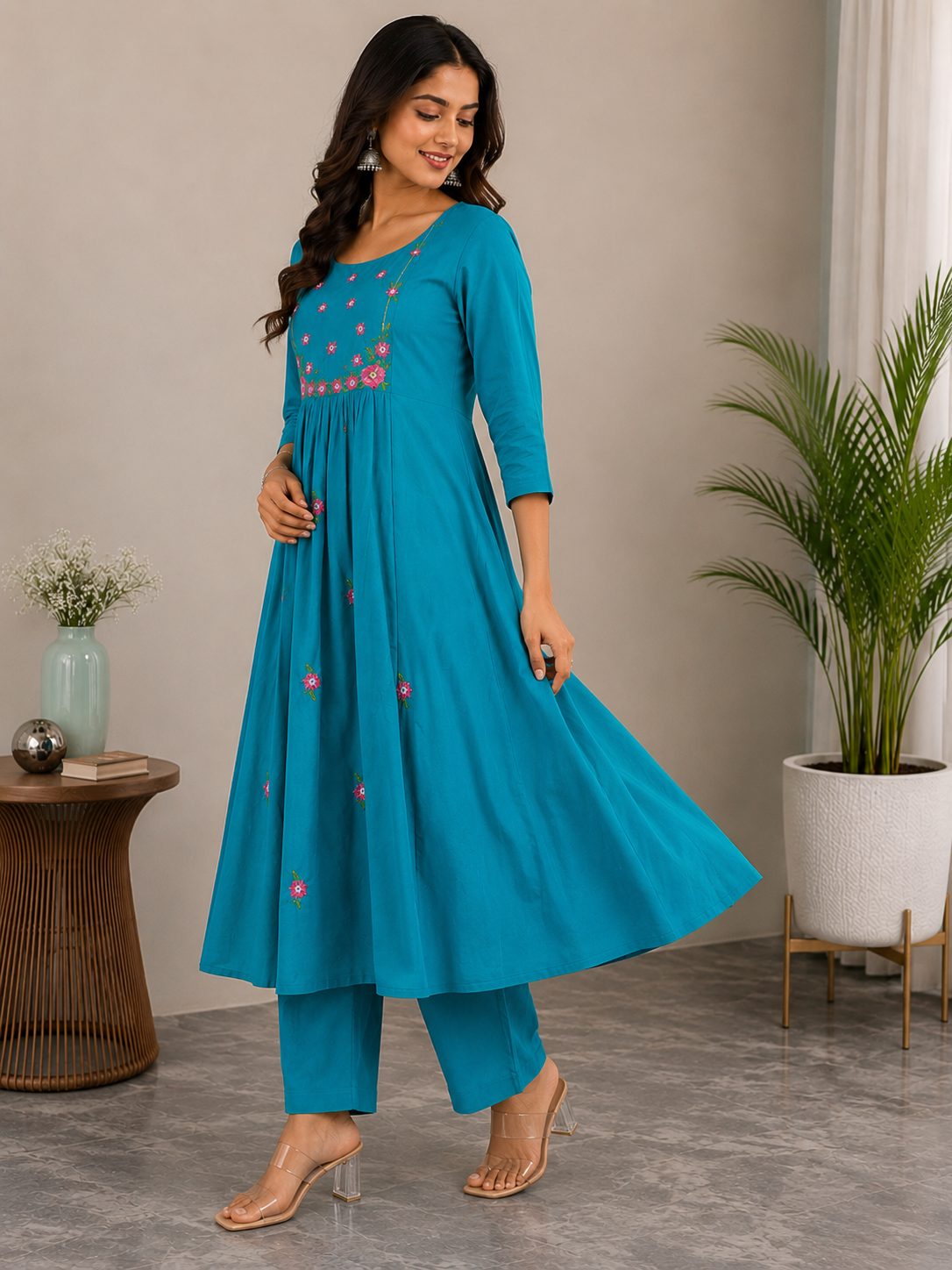 Cotton Embroidered Kurta Set - NIHARA (View 5)