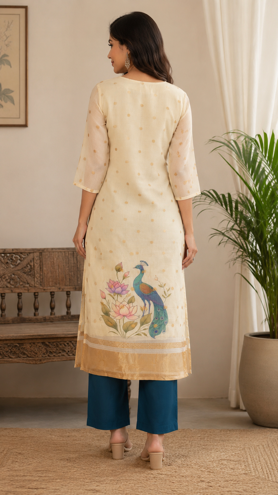 Kota Check Embroidered Kurta Set