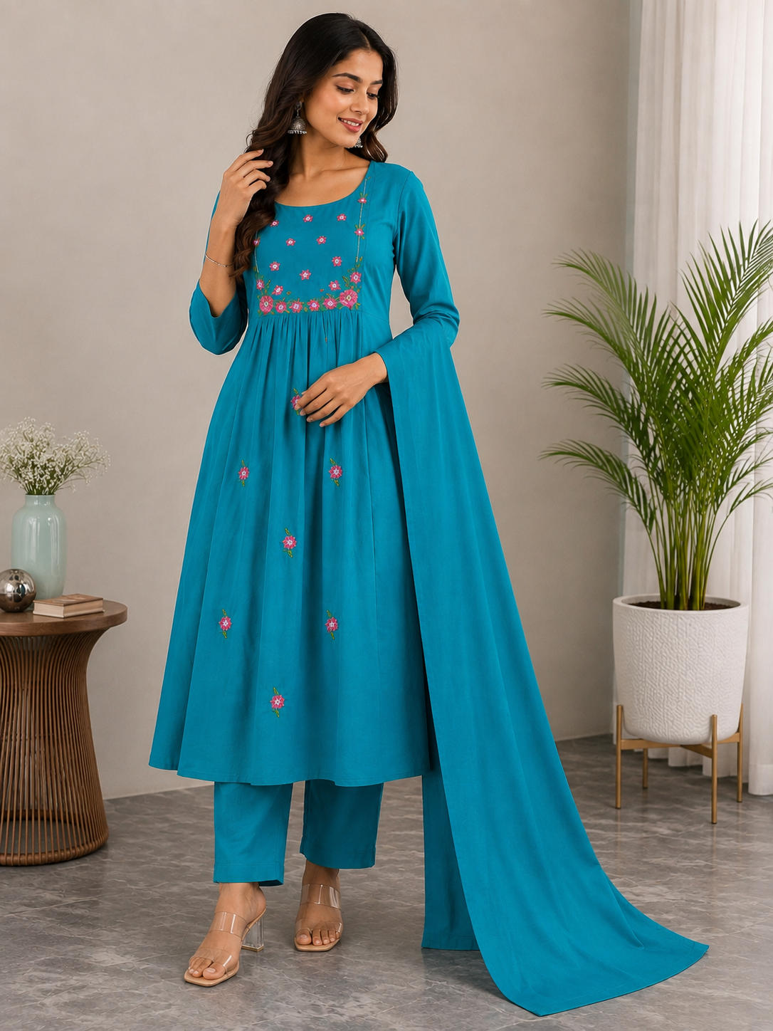 Cotton Embroidered Kurta Set - NIHARA (View 4)