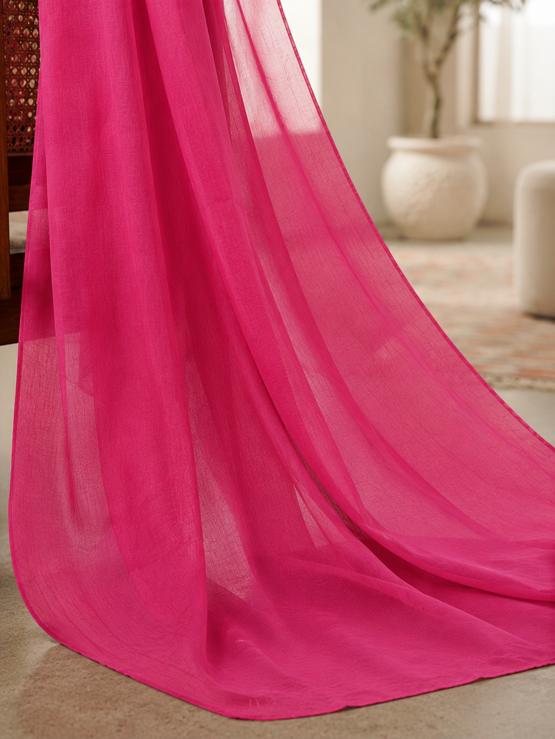 NIHARA Fuchsia Mirror Work Embroidered Kurta Set with Cotton Dupatta
