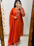 Rust Embroidered Kurta Set