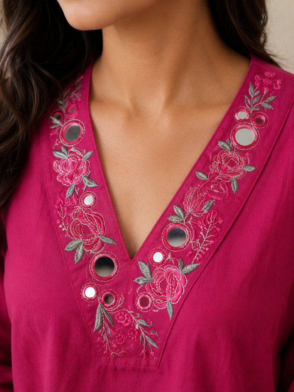 Fuchsia Mirror Kurta Set