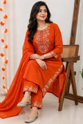 Rust Embroidered Kurta Set