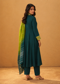 Deep Green Silk Flared Kurta Set