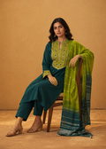 Deep Green Silk Flared Kurta Set
