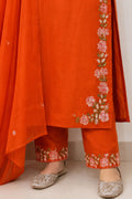Rust Embroidered Kurta Set