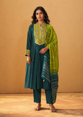 Deep Green Silk Flared Kurta Set
