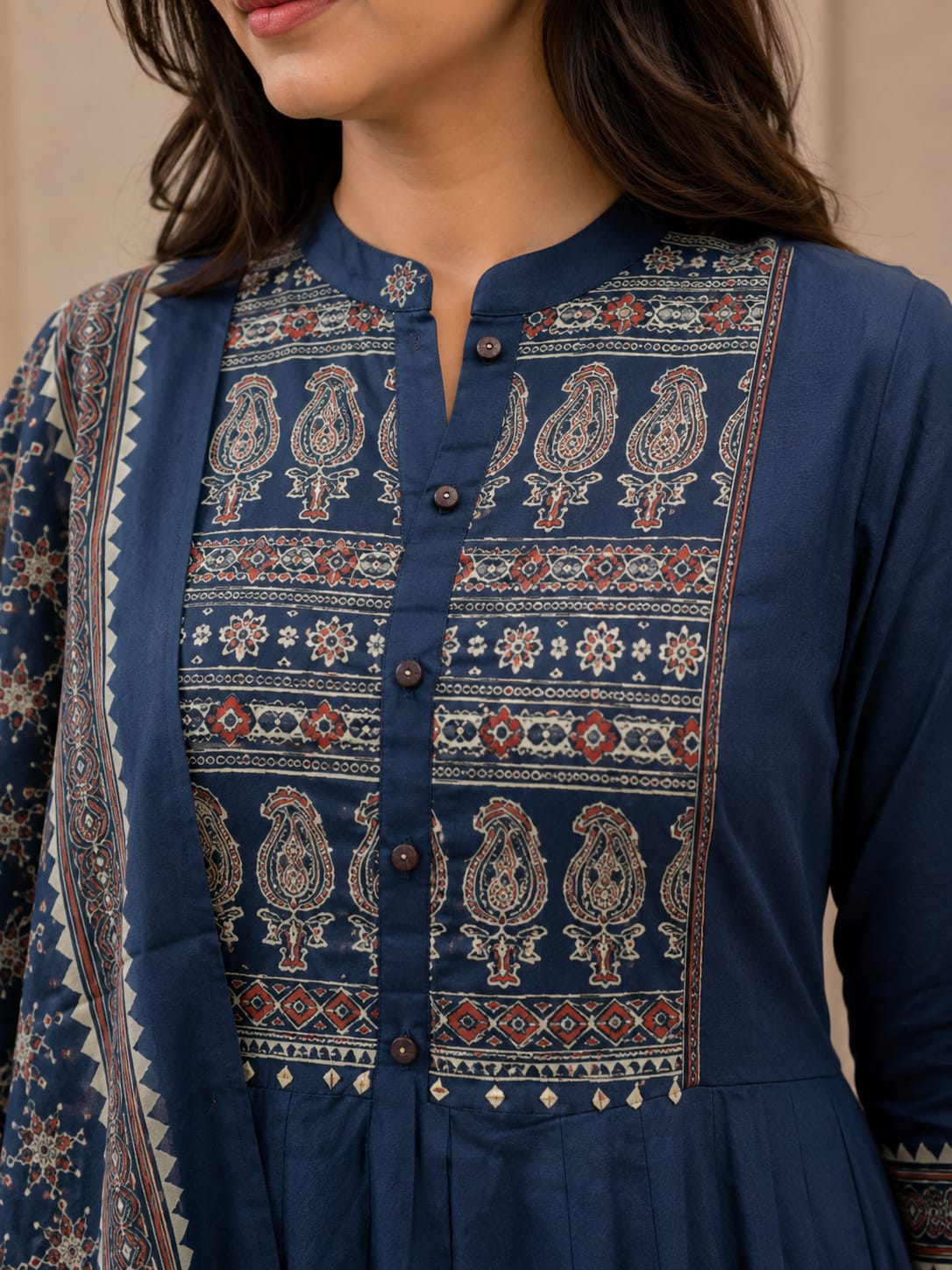 NIHARA Women's Navy Blue Printed Cotton Blend Anarkali Kurta Set with Dupatta