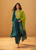 Deep Green Silk Flared Kurta Set