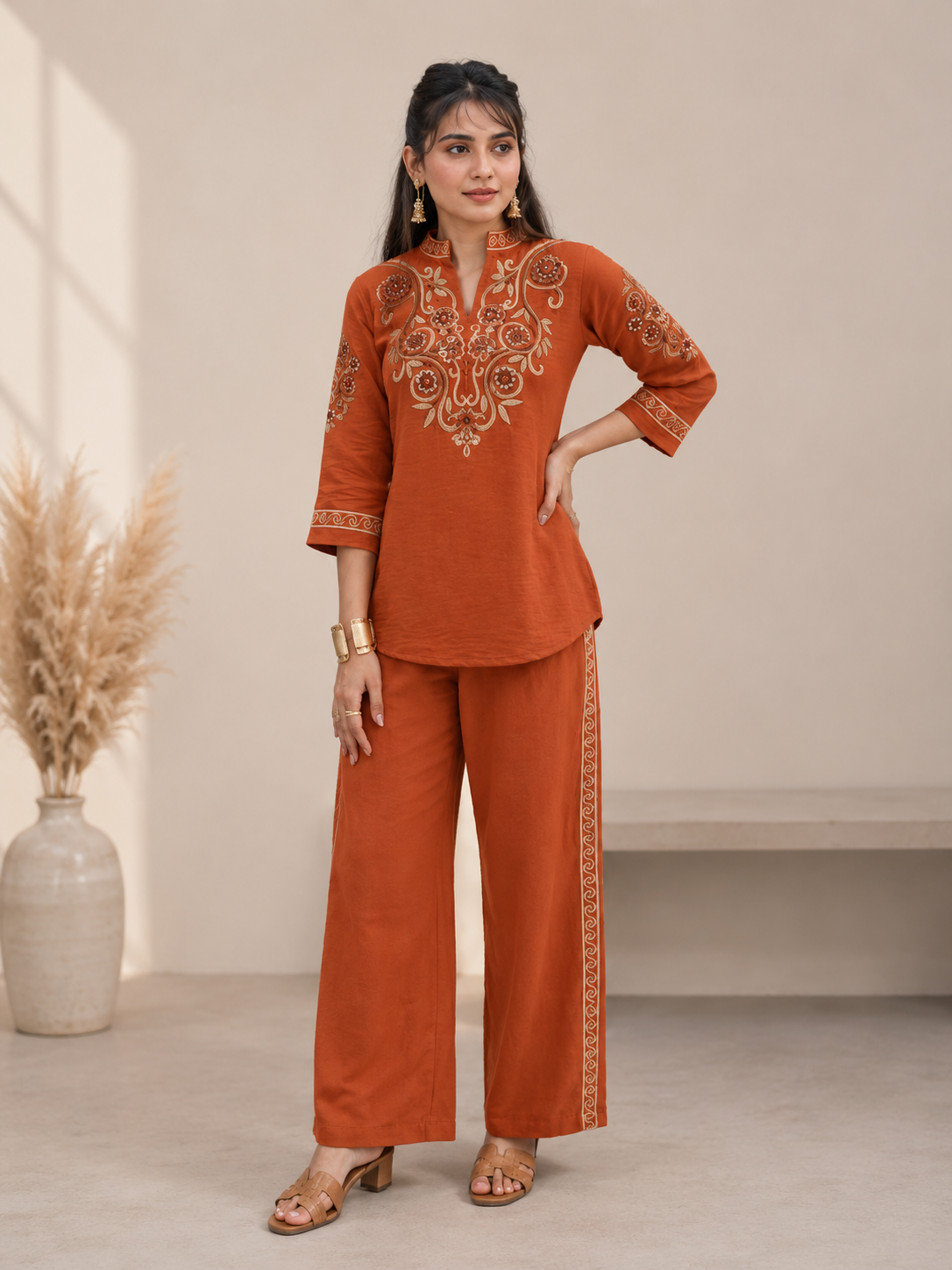 NIHARA Premium Floral Threadwork Co-ord Set