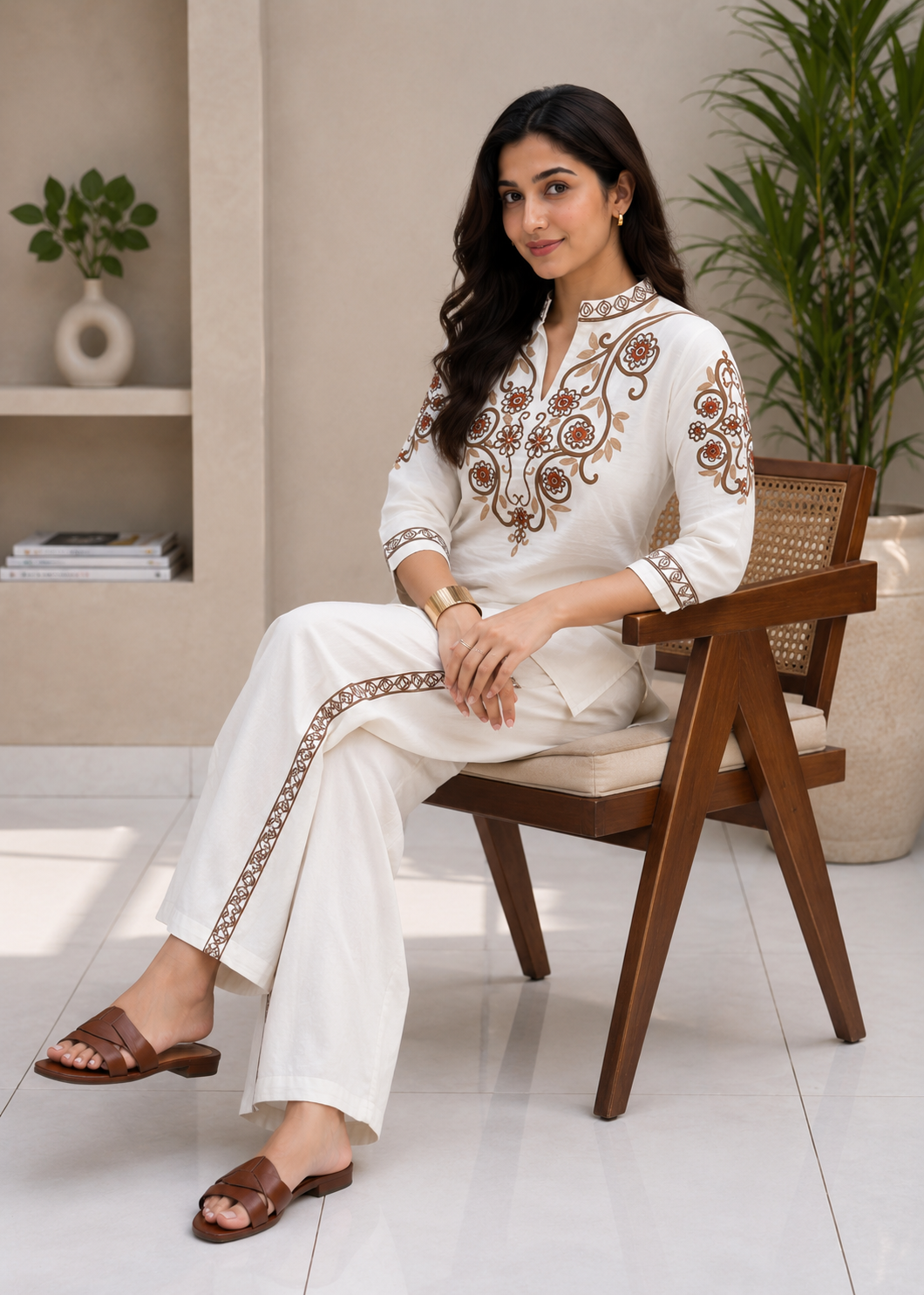 NIHARA Premium Floral Threadwork Co-ord Set