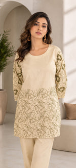 NIHARA White Embroidered Cotton Straight Co-ord Set